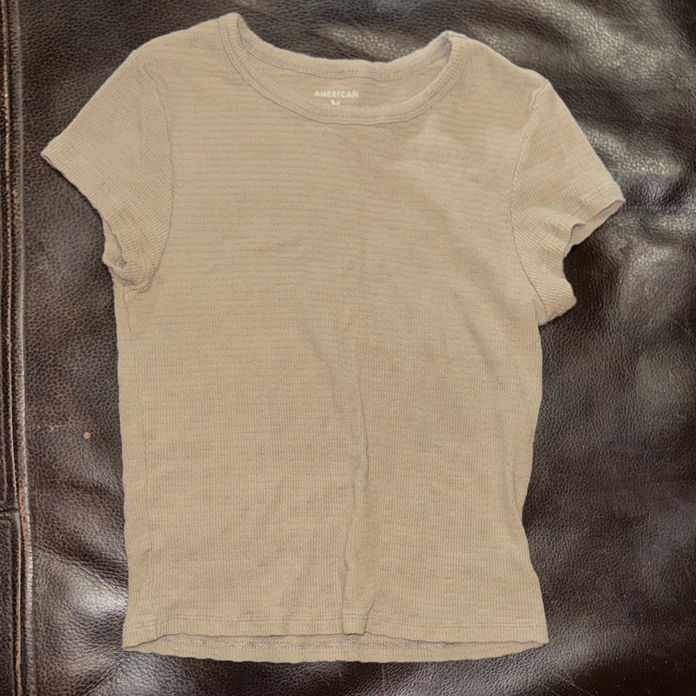 American Eagle Outfitters Beige Ribbed Tee